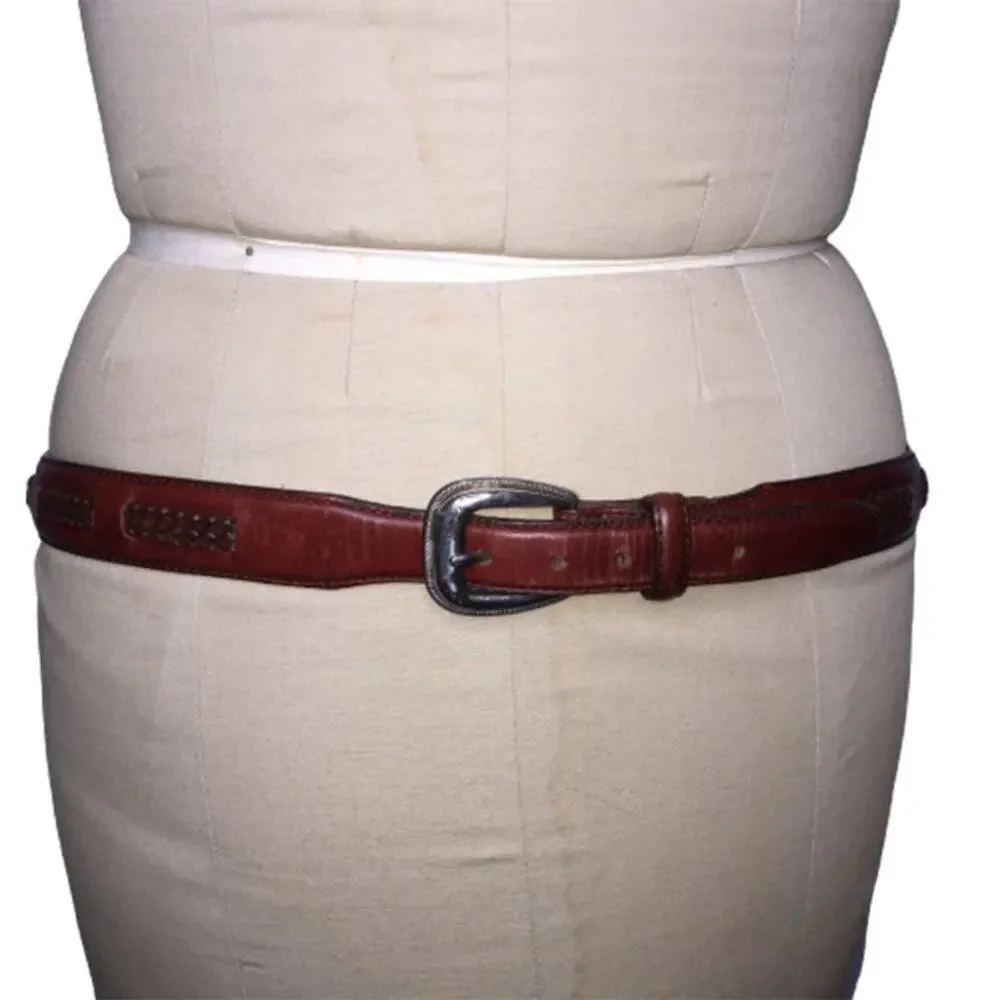 Brighton Leather Basket weave Belt Silver Buckle chestnut cherry